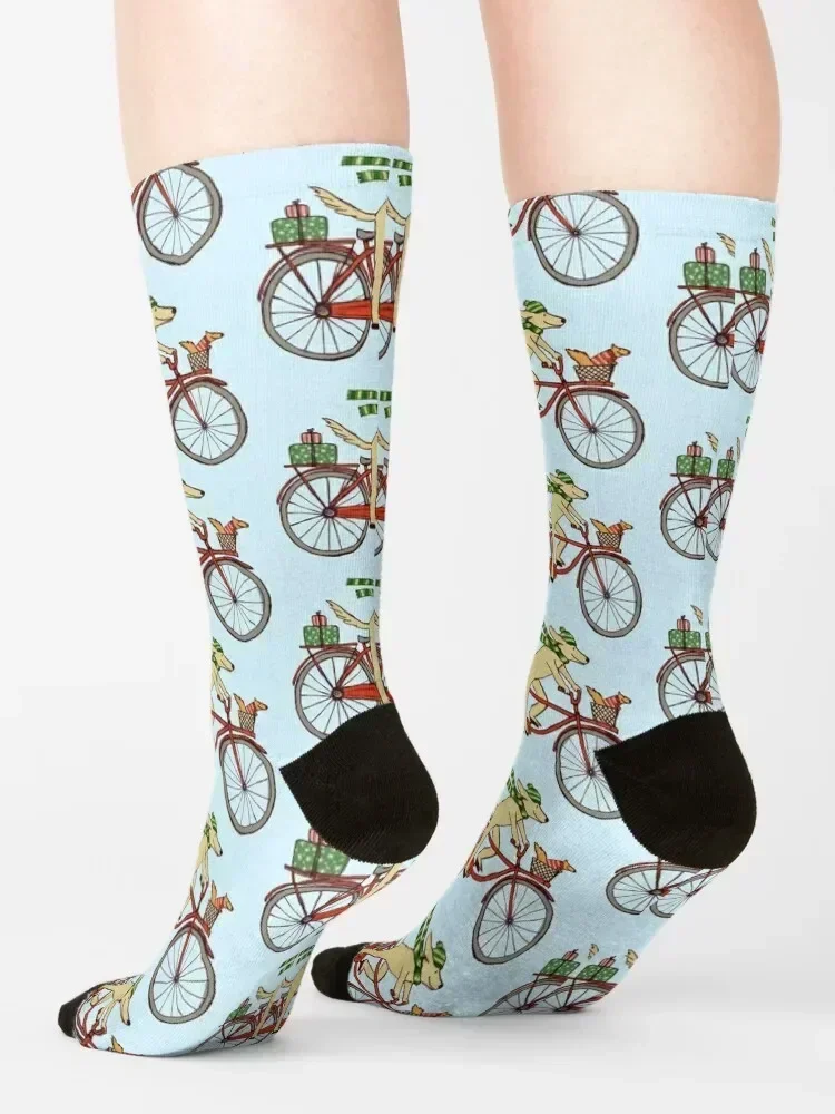 Dog Riding Bicycle with Squirrel Winter Holiday Socks Antiskid soccer designer luxe with print Socks Men's Women's