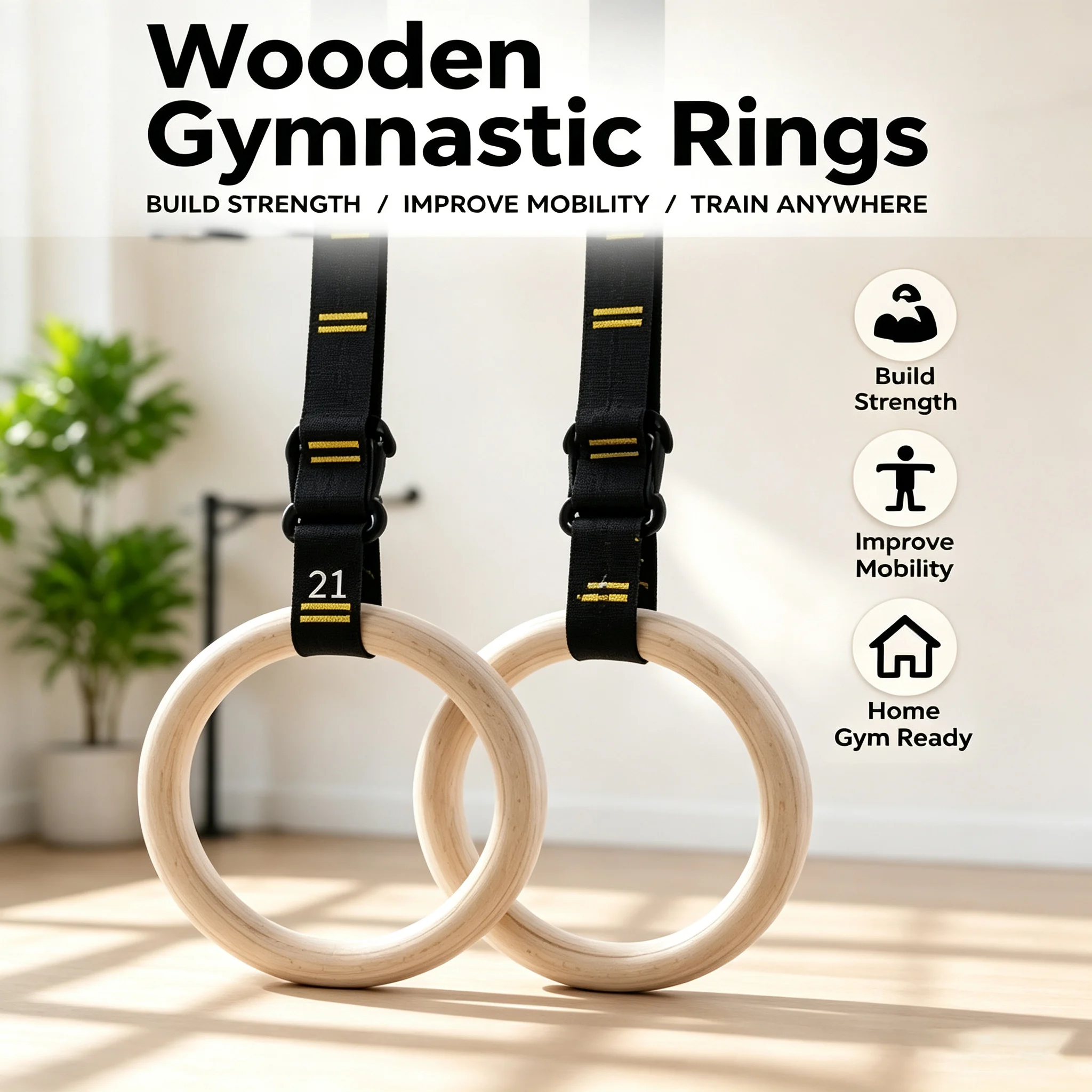 Gymnastic Ring Wood - 28/32 mm drewniane kółka gimnastyczne, antypoślizgowe,