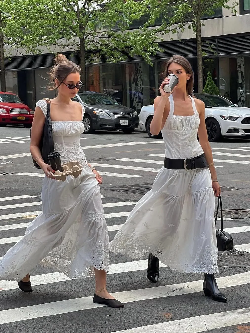 Women Floral Embroidery Hollow Out Casual White Cotton Set Square Collar Sleeveless Vest tops + Elastic Waist A-Line Long Skirt