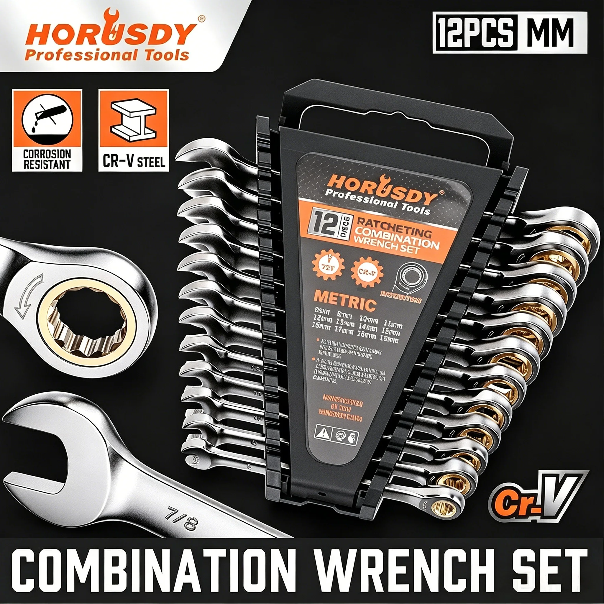 horusdy-12pc-ratchet-spanner-set-metric-wrench-spanners-‎‎nickel-plating-8-19mm