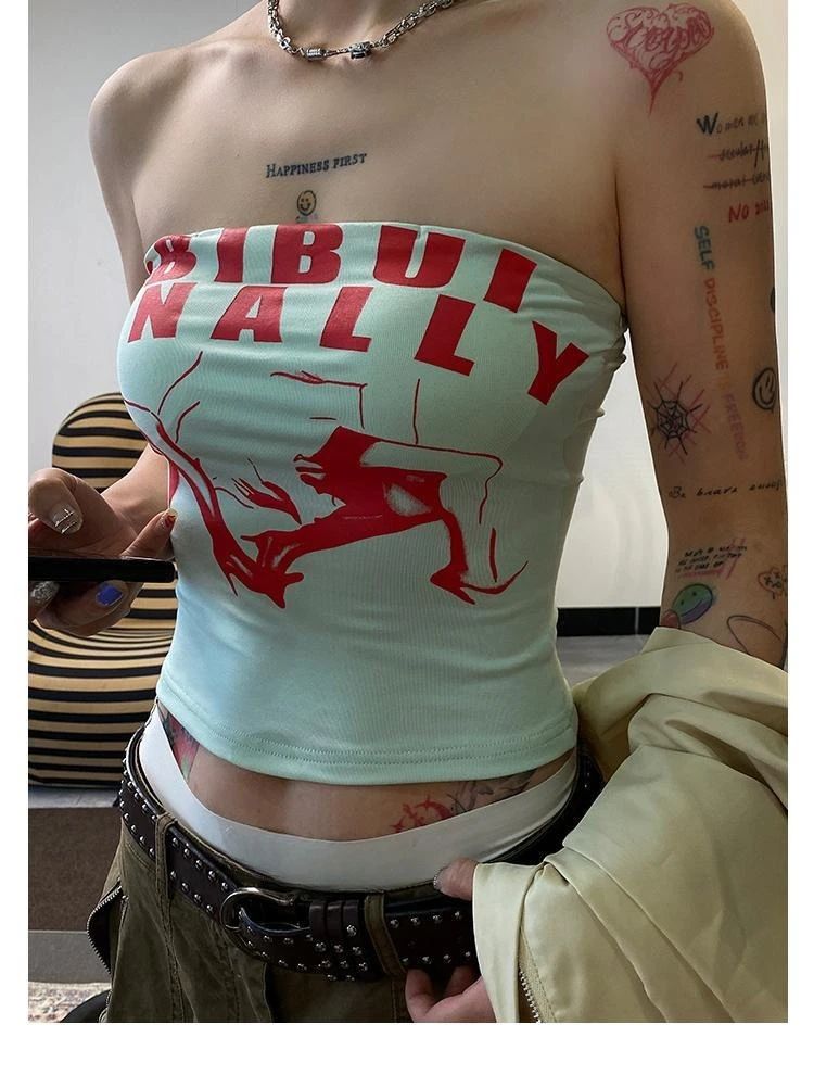 Wrap Chest Bustier Crop Top Sleeveless Tank Not Strap Vest Women Camis Off Shoulder Cropped Skinny fairy y2k grunge aesthetic