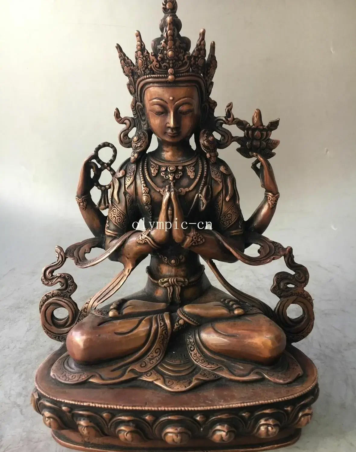 12'' red copper tibet Buddhism four arm Avalokitesvara Manjusri Bodhisattva