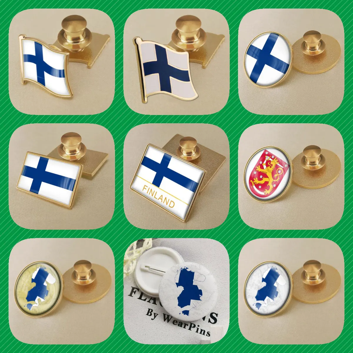 Finland Finns Map Flag National Emblem National Flower Brooches Badges Lapel Pins