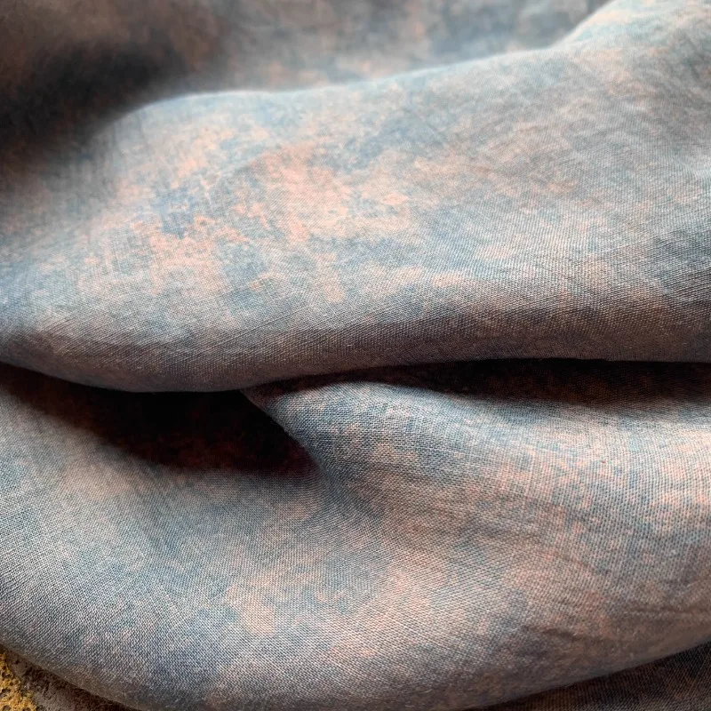 

Mottled Smoke Blue Tie Dye Print High Count Ramie Fabric Summer Dress Brand Custom Lightweight Breathable Fabric