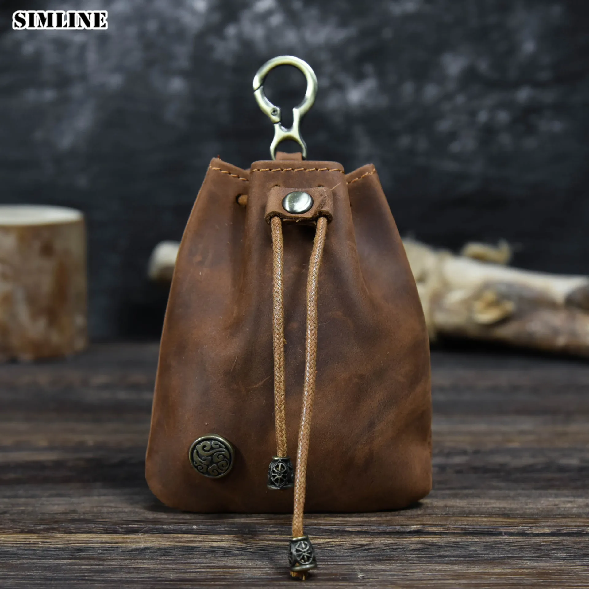 Genuine Leather Coin Purse For Men Male Vintage Original Cowhide Small Drawstring Bag Coin Pouch Key Card Holder Keychain Wallet