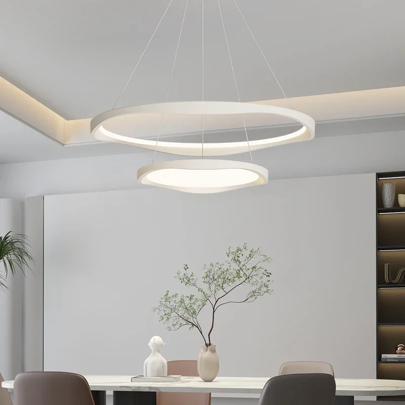 TechHP2 Rings White Cream Pendant Light Indoor Ceiling Light Nordic Hanging Lamp For Bedroom Living