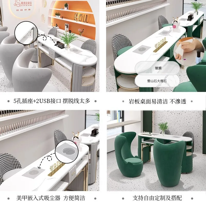 Nordic slate nail art table and chair set nail salon single and double manicure table special price economy nail art table