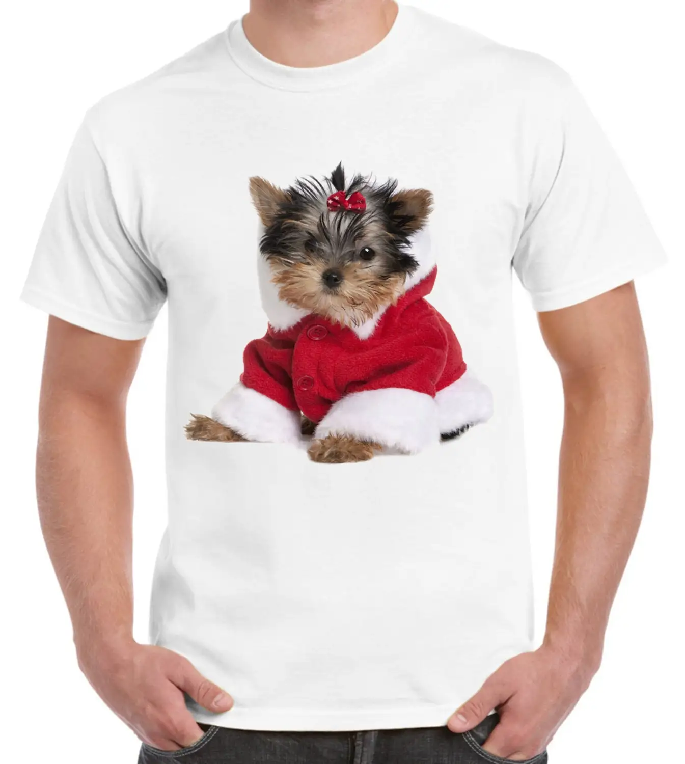 Camiseta de Navidad para hombres, Yorkshire Terrier, Santa Claus, Terriers, perros, animales