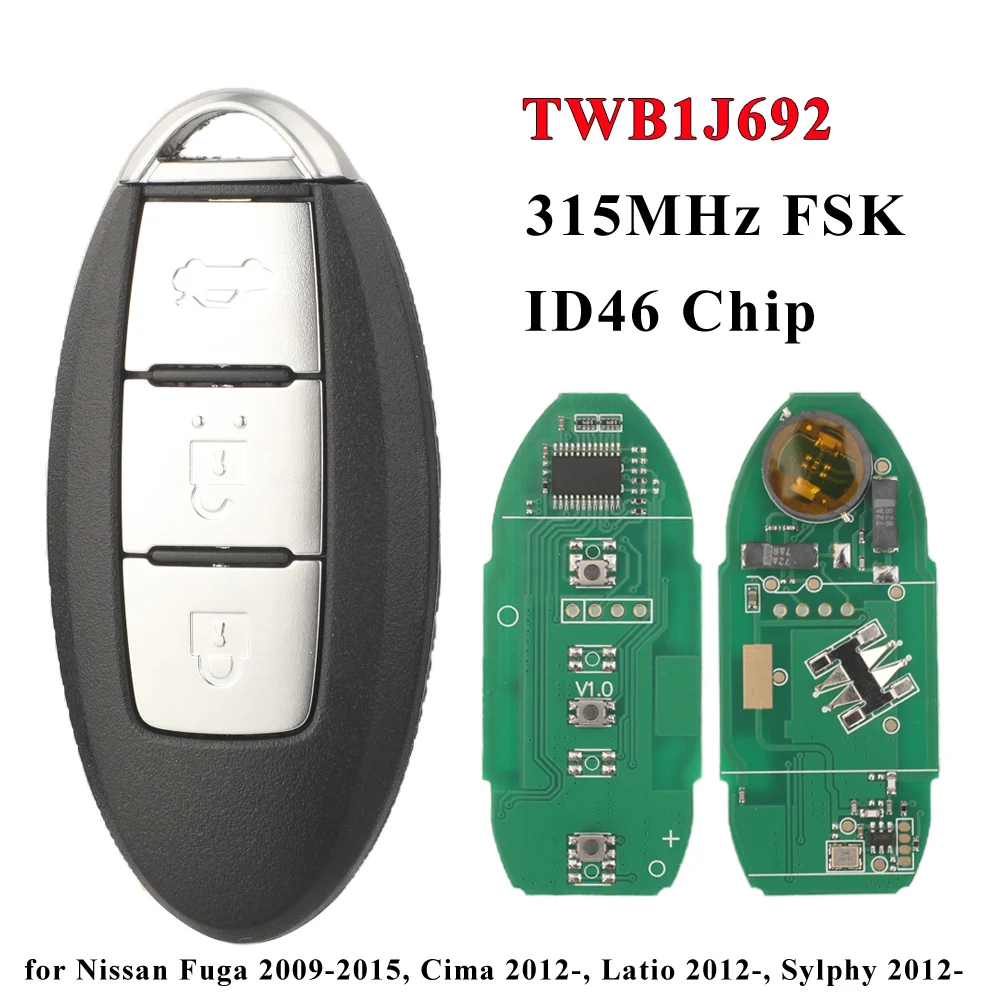 

jingyuqin 3buttons Remote 315MHZ FSK Car Key For Nissan Fuga 2009-2015 Cima 2012 Sylphy 2012 ID46 Chip Smart Key