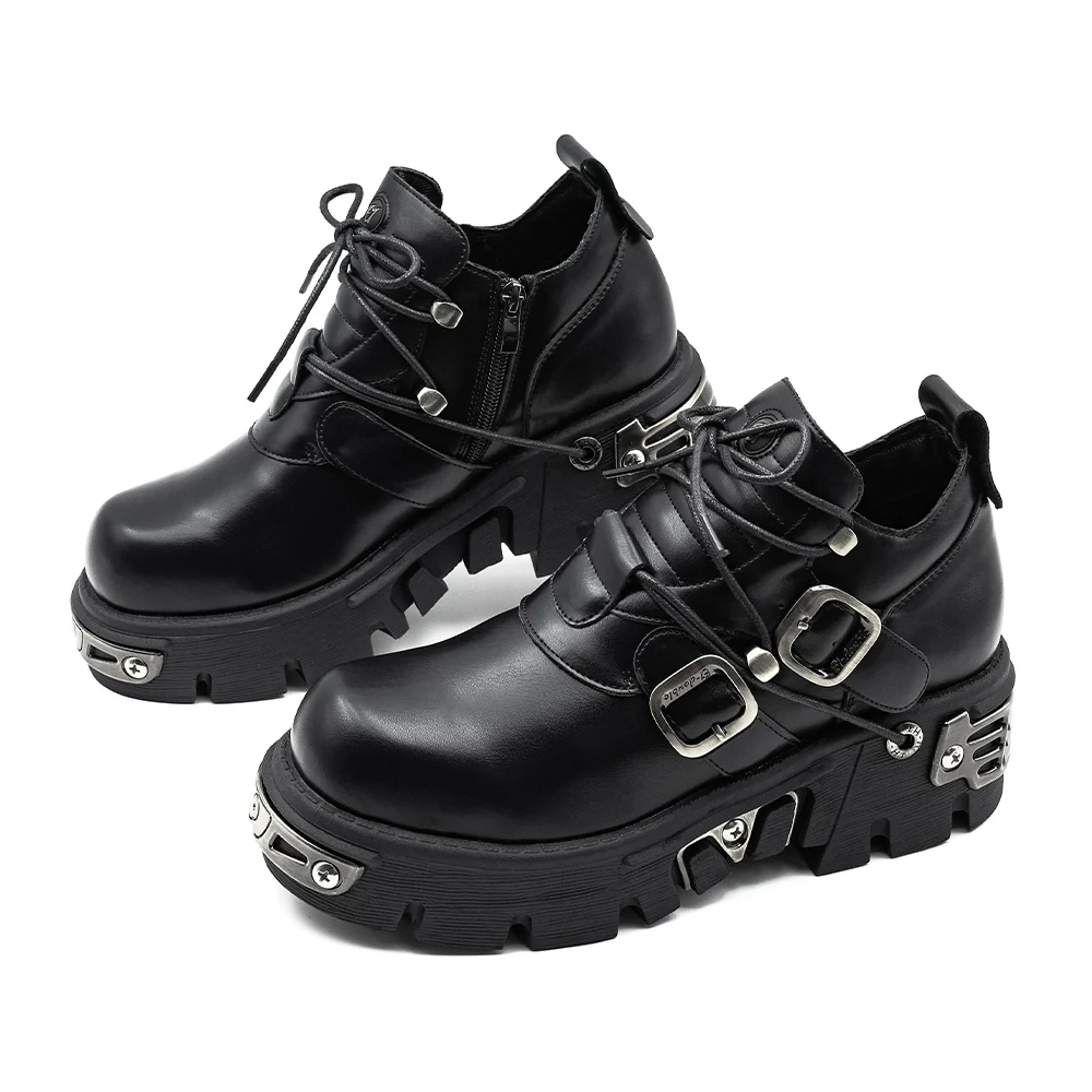 U-Doppel 2023 Neue Dark Punk Stil Frau Gothic Flamme Geschnitzt Vintage Rock Stiefel Leder Schuhe Metall Nische Niedrigen top Plattform Schuhe