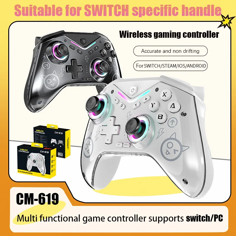 Controlador Bluetooth CM-619 para Switch2/IOS/Android/PC controlador de juego inalámbrico de doble Motor con accesorios de luz deslumbrante