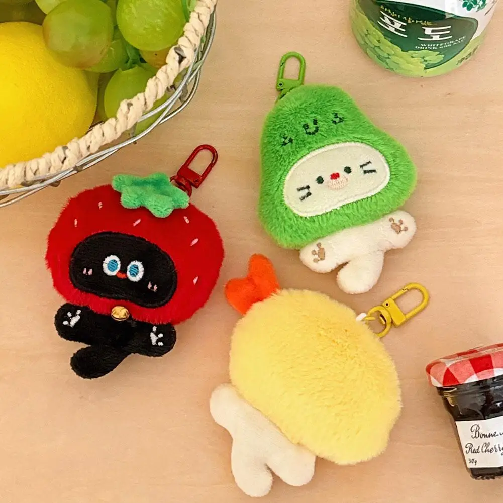 Porte-clés chat en peluche mignon avec capuche d'animal, breloque de sac à dos Kawaii pour filles, pendentif de jouet en peluche doux pour sacs et bagages