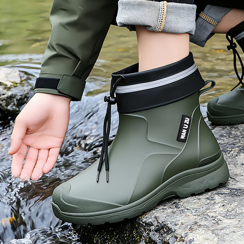 

Men's Fashion Short Tube Rain Boots Thickened Workwear Waterproof Non-slip Warm Inner Fleece Outdoor Wear Resistant Shoes 39-44