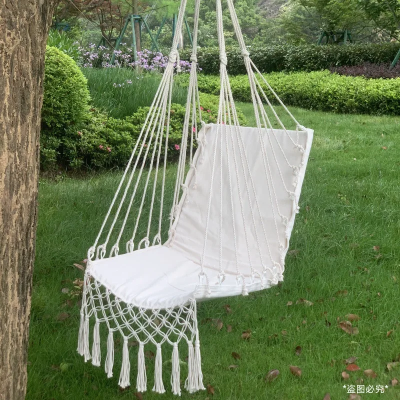 Outdoor Courtyard Canvas Tassel Sponge Hanging Chair Soft Skin Friendly Photography Prop Children's Swing Indoor Hanging Basket
