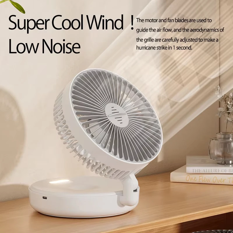 2025 nuevo ventilador de escritorio recargable 3 en 1 5000mAh ventilador montado en la pared 90 °   Ventilador USB plegable de 4 velocidades con luz nocturna cálida - imagen 4