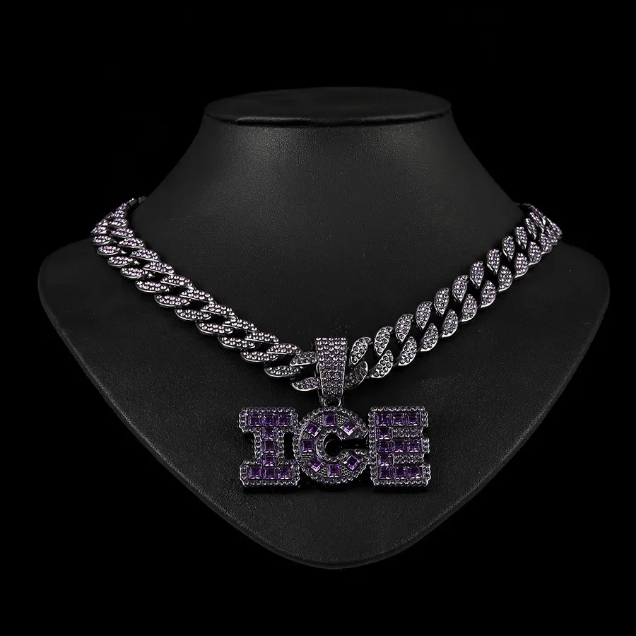 

Hip Hop Men Women Iced Out Cuban Link Chains Letter Necklace Bling CZ Stainless steel Rope Chain Fashion Jewelry