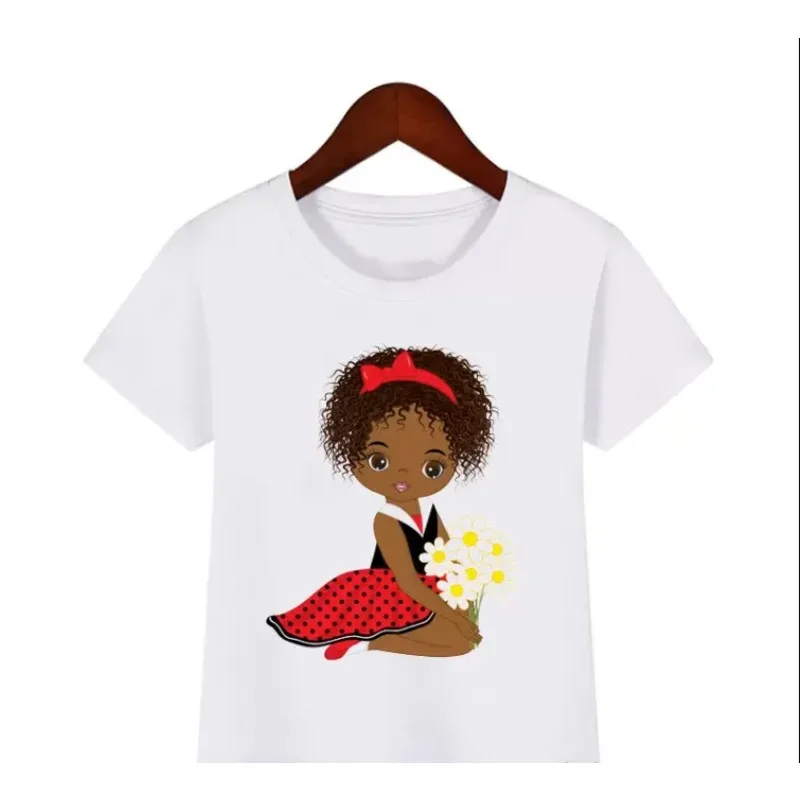 Summer Kawaii Dancing Fluffy Girls Print Kids New T-shirt Funny Melanin African T Shirt  Casual Tops Clothes