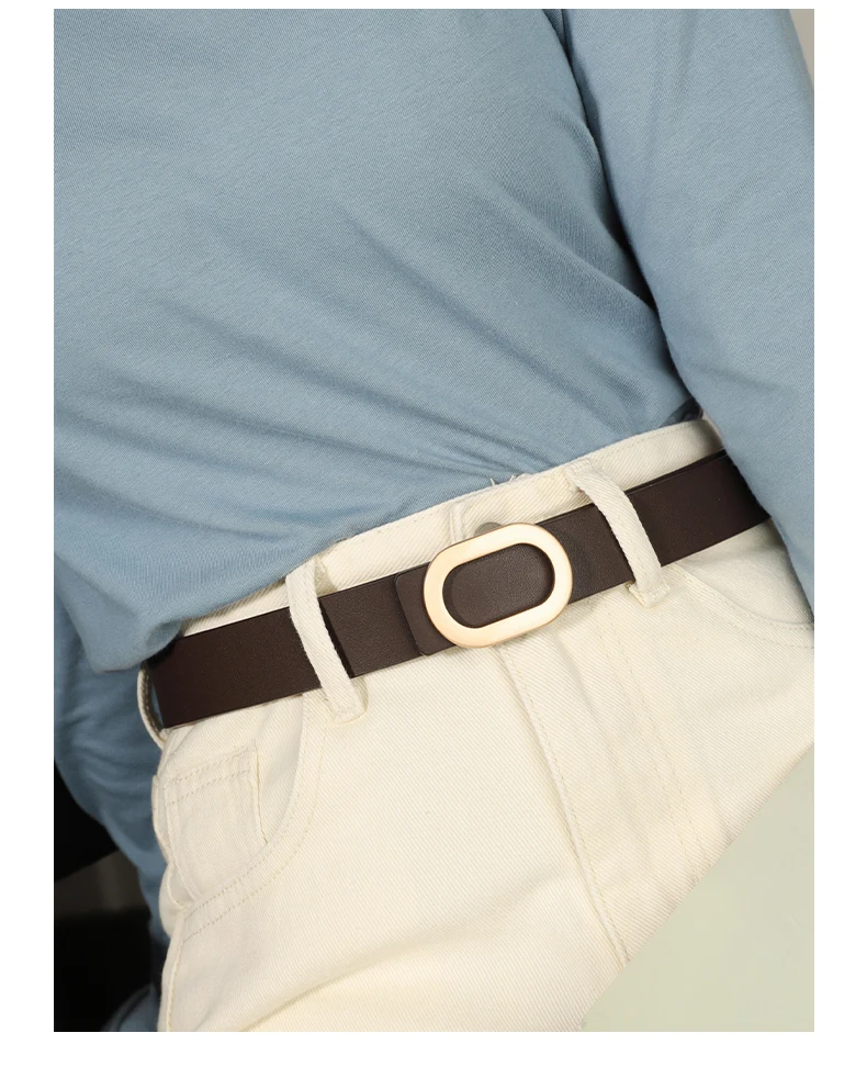 Gürtel Für Frauen Runde Quadratische Schnalle Pin Schnalle Jeans Schwarz Gürtel Chic Luxus Marke Designer Leder Gürtel Weibliche – Detail 4