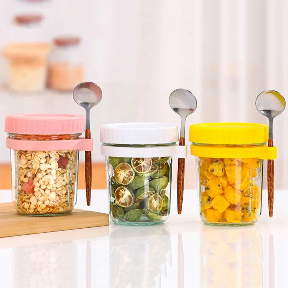 with Lids Overnight Oats Cup Large Capacity Heat-resistant Glass Glass Bottles Containers 16 oz Cereal Storage Jars