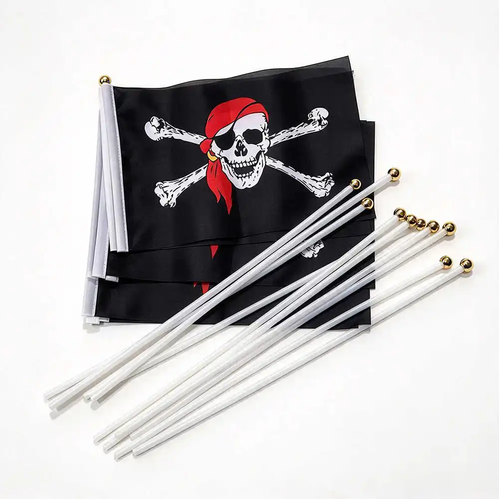 Jolly Roger Pirate Flag Skull And Crossbones 14x21cm Mini Hand Waving Black Flags For Home Party Halloween Outdoor Decoration