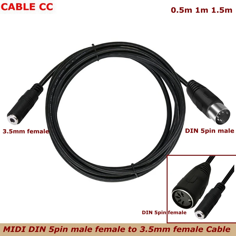 

0.5m 1.5m MIDI DIN 5PIN Connection Cable 3.5 female to DIN 5P male female Audio Plug Cable for Connecting Headphone Audio