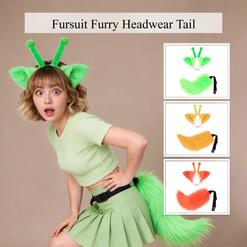 Fursuit Alien Tentacles Cosplay Cat Headwear Furry Tail Animals Cos Role Play Props Accessories for Women Halloween Party