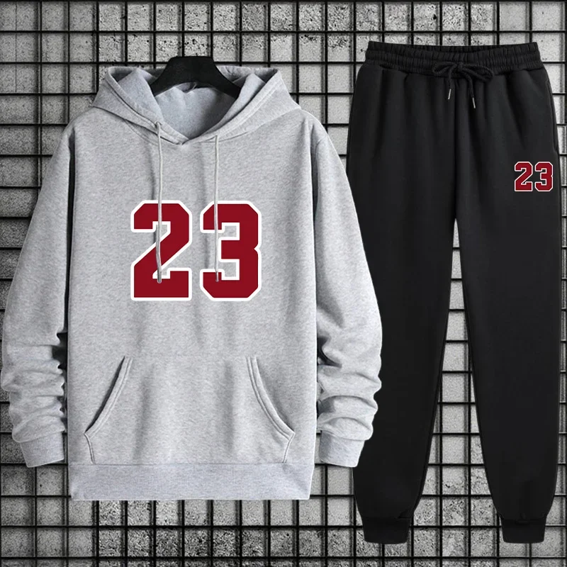 2026 Men's Vintage Sport Tracksuit Set College Style Hoodie and Classic Joggers Fall Winter Daily Training Sweatshirt Sweatpants