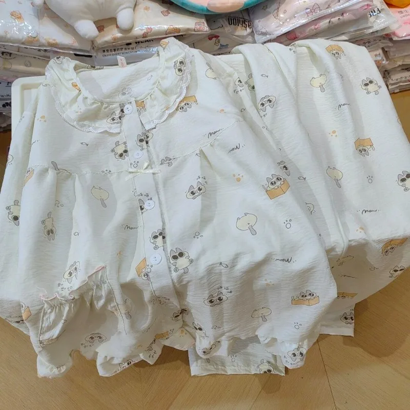 Azuki Schlafanzug, niedlich und mit Cartoon-Modedruck, bequem, feuchtigkeitsableitend, langärmelig, lange Hose, kann auch außerhalb der Hauskleidung getragen werden. – Detail 2