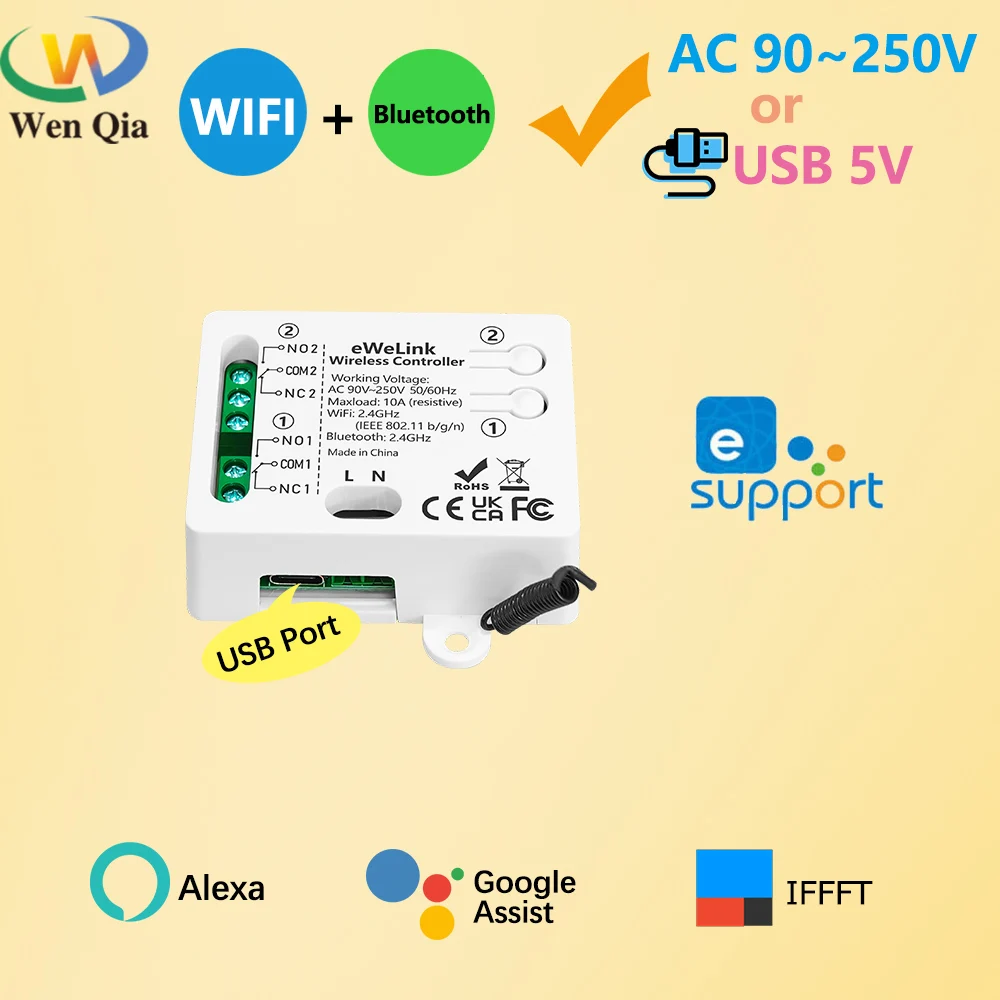 Ewelink WiFi Smart Switch AC 110V 220V 2CH Relay Receiver Inch Timing Mode with Google Assist,Alexa,IFFFT for Lamp/Garage Door