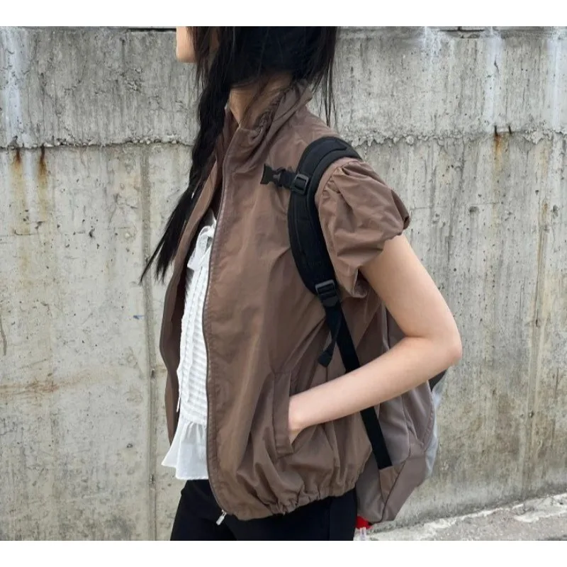 American Short Coat Women's Summer Stand-up Collar Short-sleeved Sports Jacket Top
