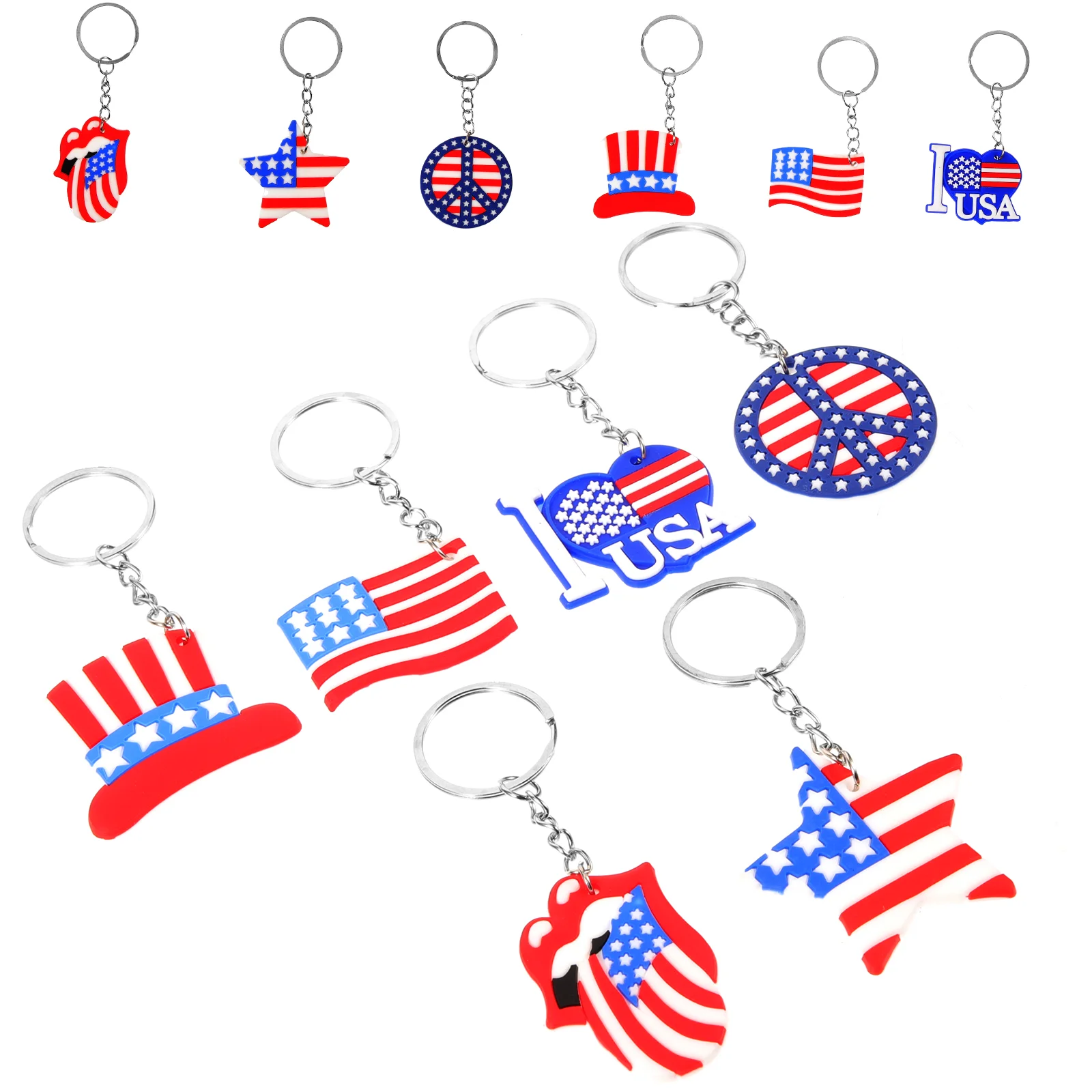 12 Pcs American Flag Keychain Independence Day Holiday Party Ornaments 12pcs Random Style Chains Ring Gift