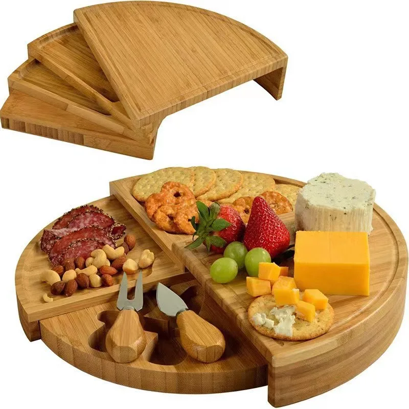 1Set Cheese Board Cutlery Cutter Set with Slide Out Drawer Cooking Tools Slicer Fork Scoops Cut Kitchen Storage