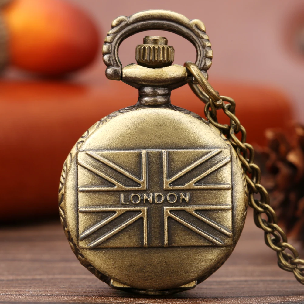 London, Uk Brons Mini Quartz Ketting Horloge Souvenir Vintage Hanger Pocket Klok Antiek Stijlvol Cadeau Kinderen Mannen Vrouwen