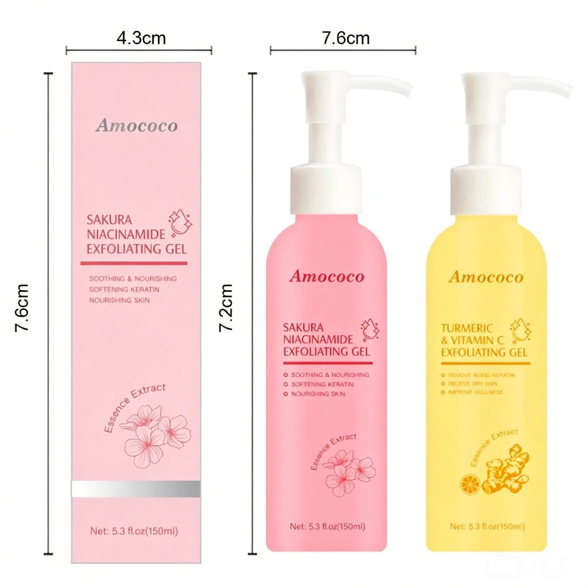 Amococo 1/2pcs Exfoliating Gel 150ml With Free Compressed Towel Face Body Peeling Gel With Turmeric Vitamin C or Sakura Niacinamide Extract Gentle Skin Care Scrub for Removing Dead Skin and Improving Skin Smoothness