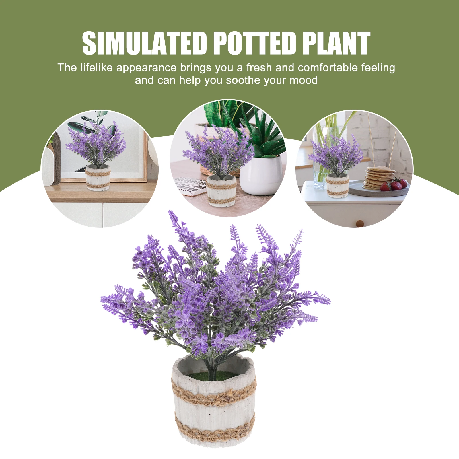 

Lavender Green Plants Balcony Decoration Artificial Potted Bonsai Ornament Cement Basin Fake with Home