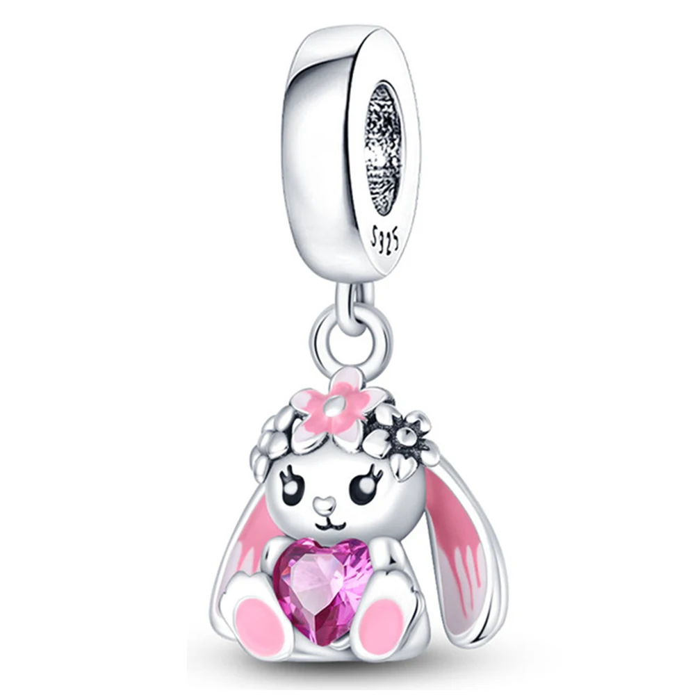 Silver Colour Cuddle Heart Bunny Fit Pandora Charms Silver Colour Original Bracelet for Jewelry Making