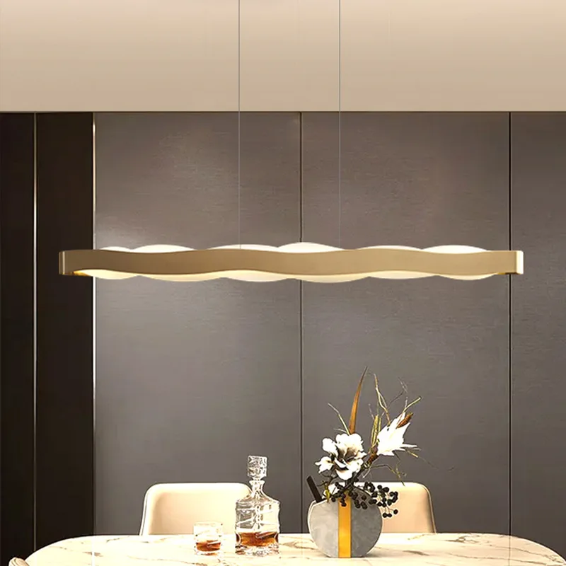 Modern Chandelier Kitchen Island Lighting Simple Gold Rectangle Hanging Lamps Fixtures Creative Dining Room Pendant Light Indoor