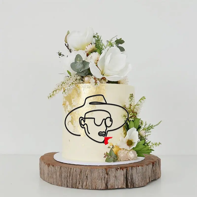 2023 Porträt Alles Gute zum Geburtstag Kuchen Topper Gold Schwarz Abstrakte Kunst Acryl Jungen Mädchen Party Kuchen Topper Mädchen Dessert Dekoration – Detail 10