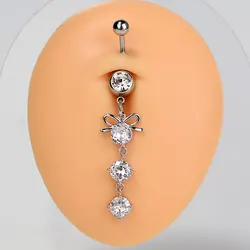 1Piece 316L Surgical Steel Sexy Dangling Navel Belly Button Ring 14G Bar Flower Bowknot Crowen CZ Body Stud Piercing Jewelry