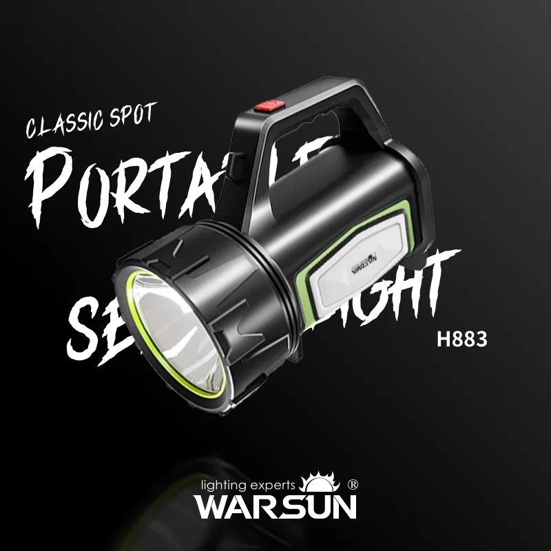 WARSUN H883 Portable Searchlight - 500Lm Rechargeable LED Flashlight with Side Lights, IPX5 Waterproof, 4 Modes