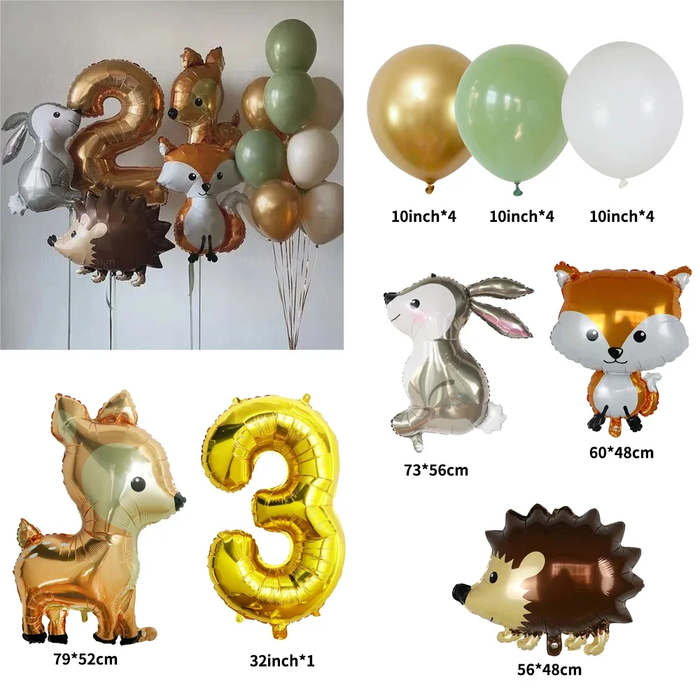 17-teiliges Ballon-Set mit Dschungeltier-Motiv, Girlandenbogen, Safari-Fuchs-Igel-Ballon für Geburtstagsfeier, Party-Dekoration, Zubehör – Detail 8