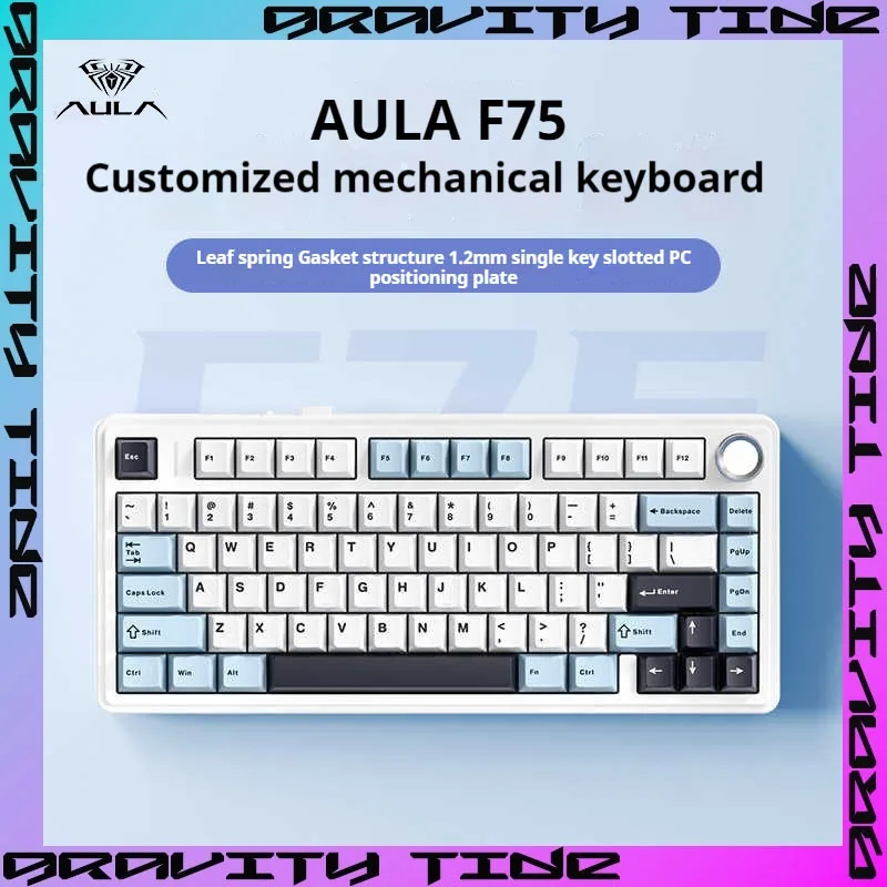 Aula F75 Customized Wireless Mechanical Keyboard Three-Mode Bluetooth Keyboards Office E-Sports Gaming Side-Engraved Keycaps Boy