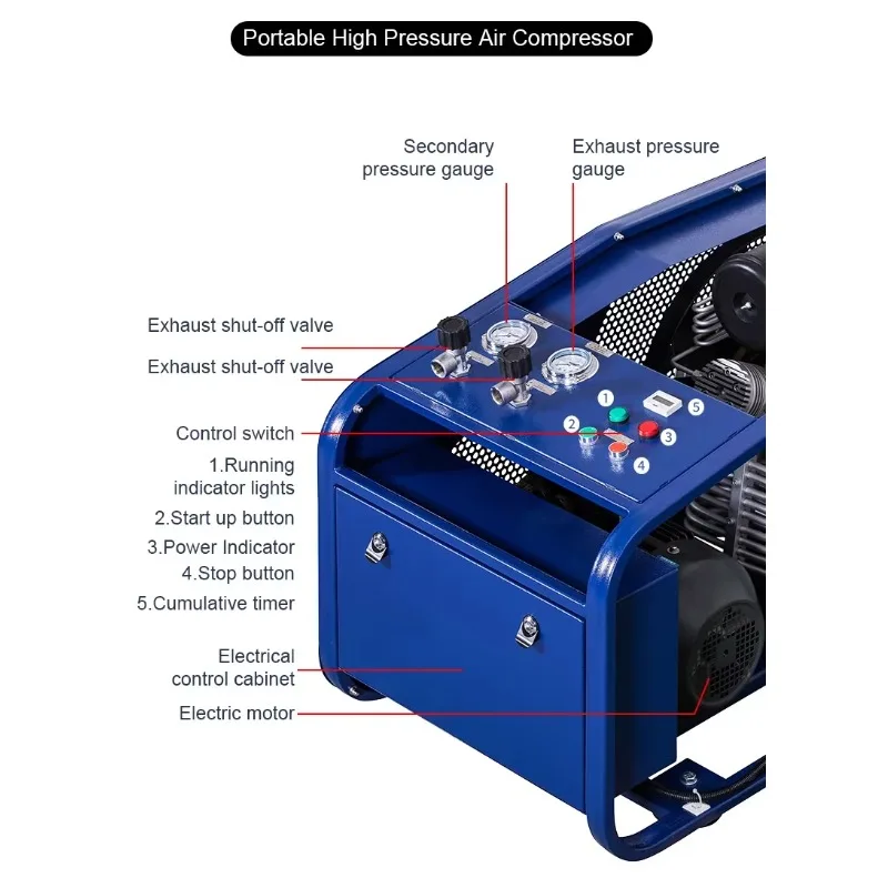 Compresor de Aire Eléctrico PCP para Buceo y Snorkel, 400L, 380V, Alta Presión 4500psi 300bar, Parada Automática/Manual, Venta al Por Mayor OEM