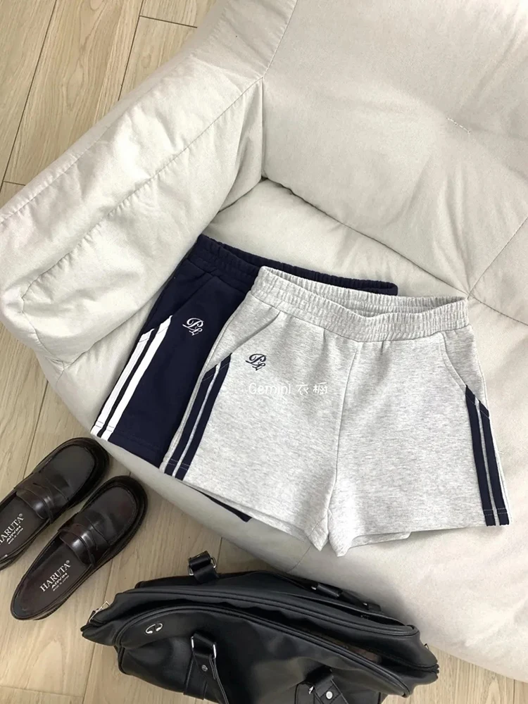 

Summer America Sports 2 Piece Sets Women Preppy Gymnastics Shorts Set Y2K Embroidered Casual Lapel Short Sleeve T Shirts