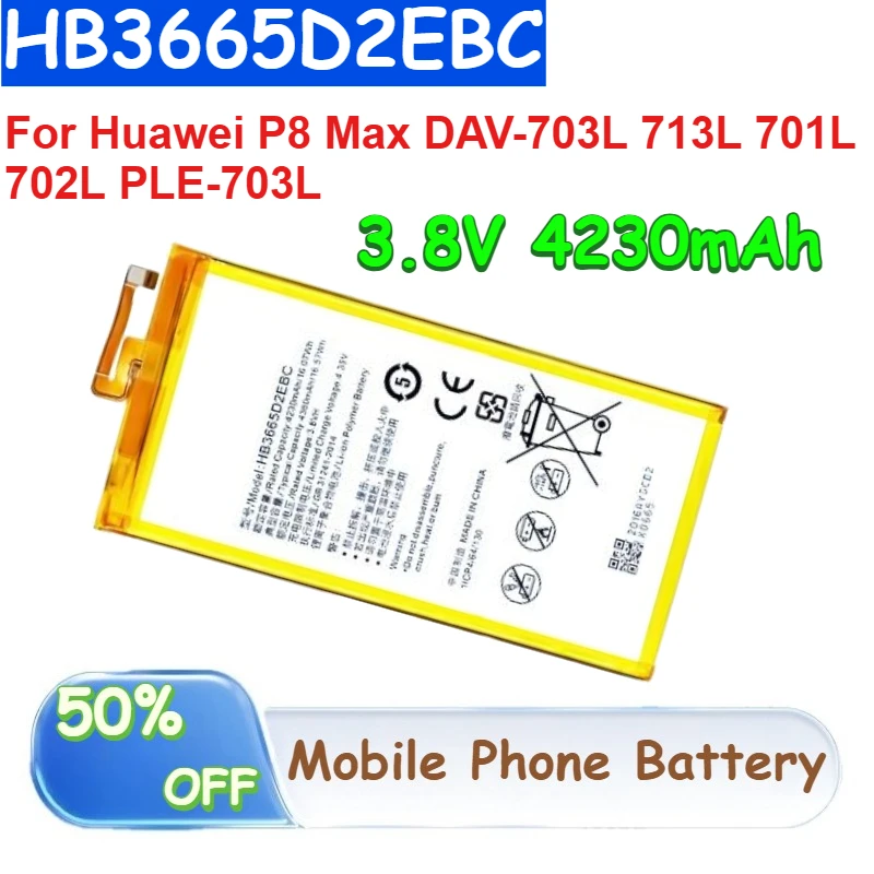 

HB3665D2EBC 3.8V 4230mAh Li-ion Polymer Battery for Huawei P8 Max DAV-703L 713L 701L 702L PLE-703L Mobile Phone Batteries + Tool