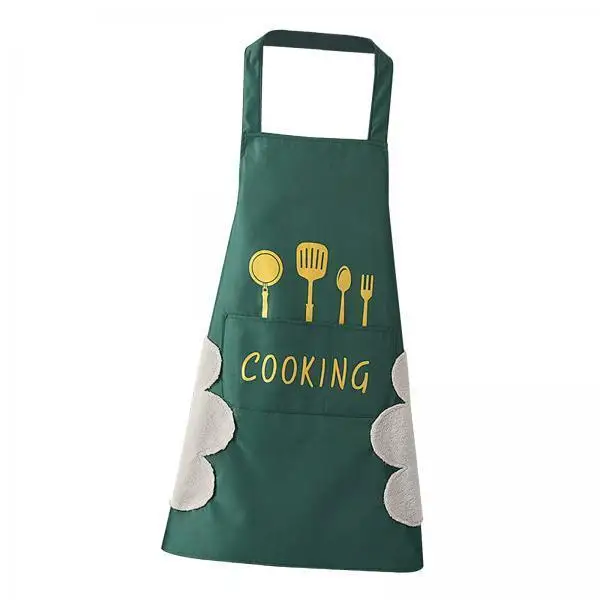 Fashion Cooking Apron Waterproof Oil Proof Soft PVC with Absorbent Wipe Hand Design for Kitchen Restaurant