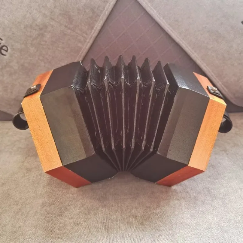 Hexagonal Accordion Anglo English Style Hexagonal Accordion with Teaching Material and Instructions 30 Keys Natural Wood Color