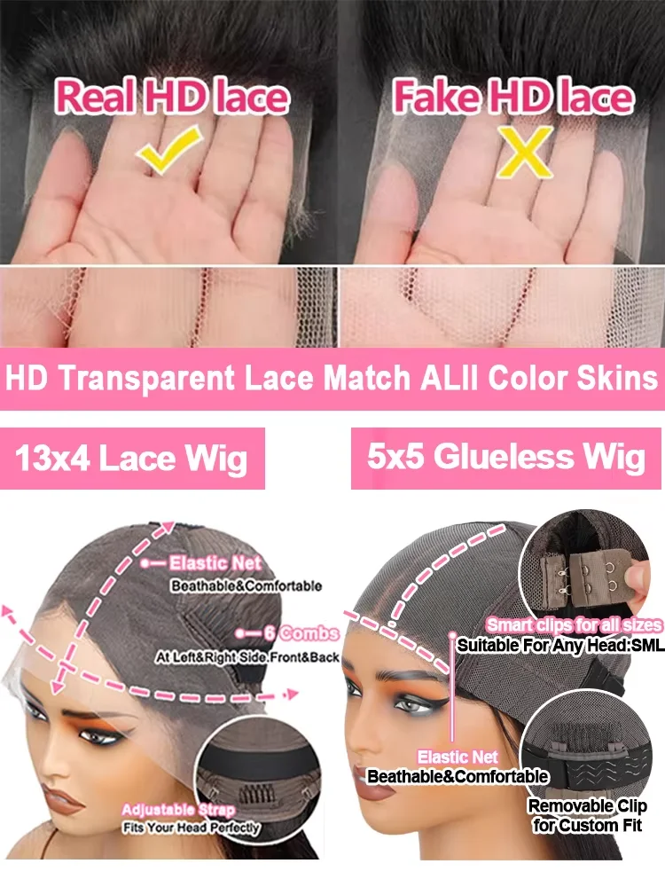 30 pollici 13x4 360 Hd trasparente pizzo dritto 5x5 parrucca frontale 200 densità parrucche anteriori brasiliane dei capelli umani per le donne pre pizzicate