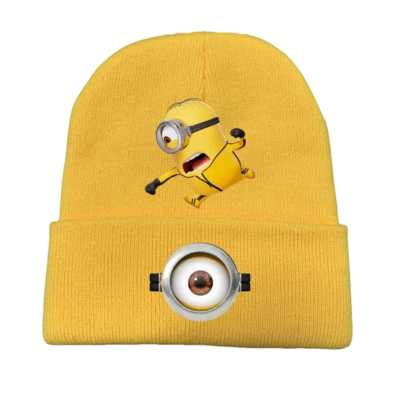 Minions cappelli invernali in tinta unita per donna uomo berretti cappello carino lavorato a maglia Cartoon autunno Beanie Cap Warmer Bonnet Ladies