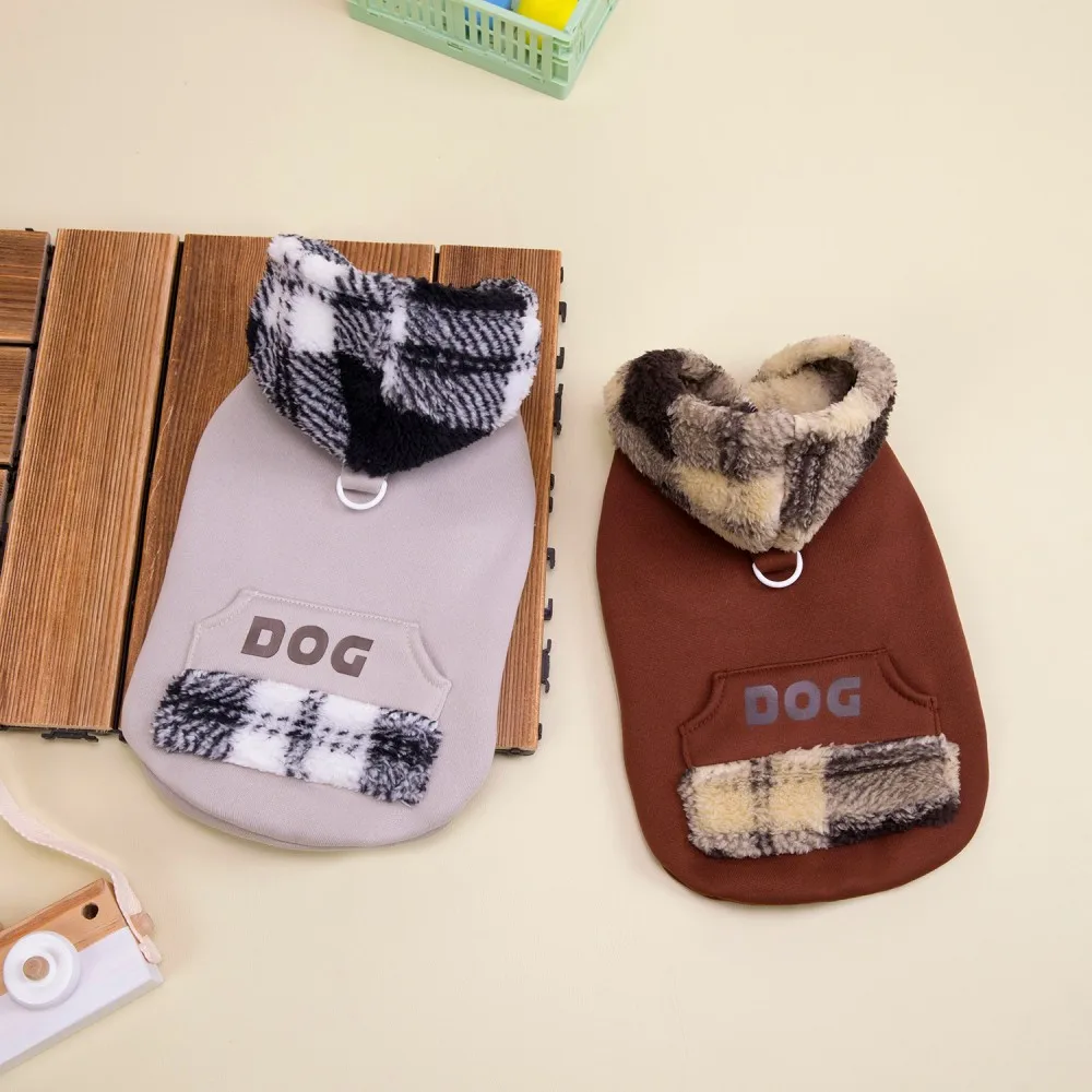 Pet Puppy Clothes Dog Two Legs Hooded Sweatshirt Plus Fleece Winter Warm Cat Outfits for Small Medium Dog